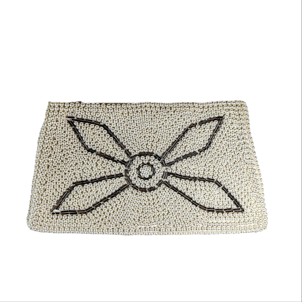 Satin And Hand Beaded Vintage Evening Clutch Bag Purse Made In Japan
